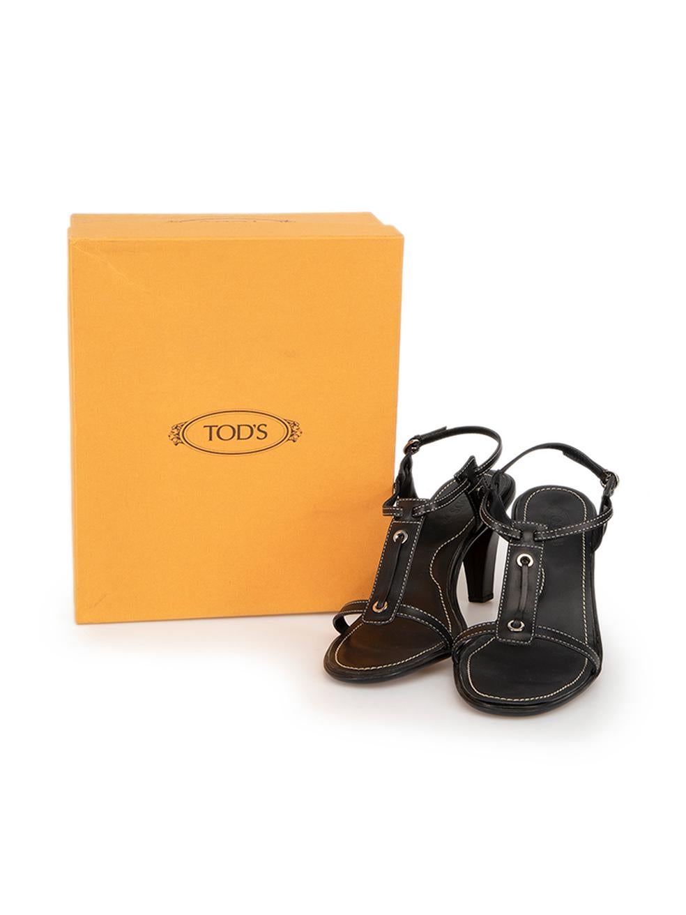 Tod's Black Ritz Eyelet Strap Heeled Sandals Size IT 38.5 For Sale 1