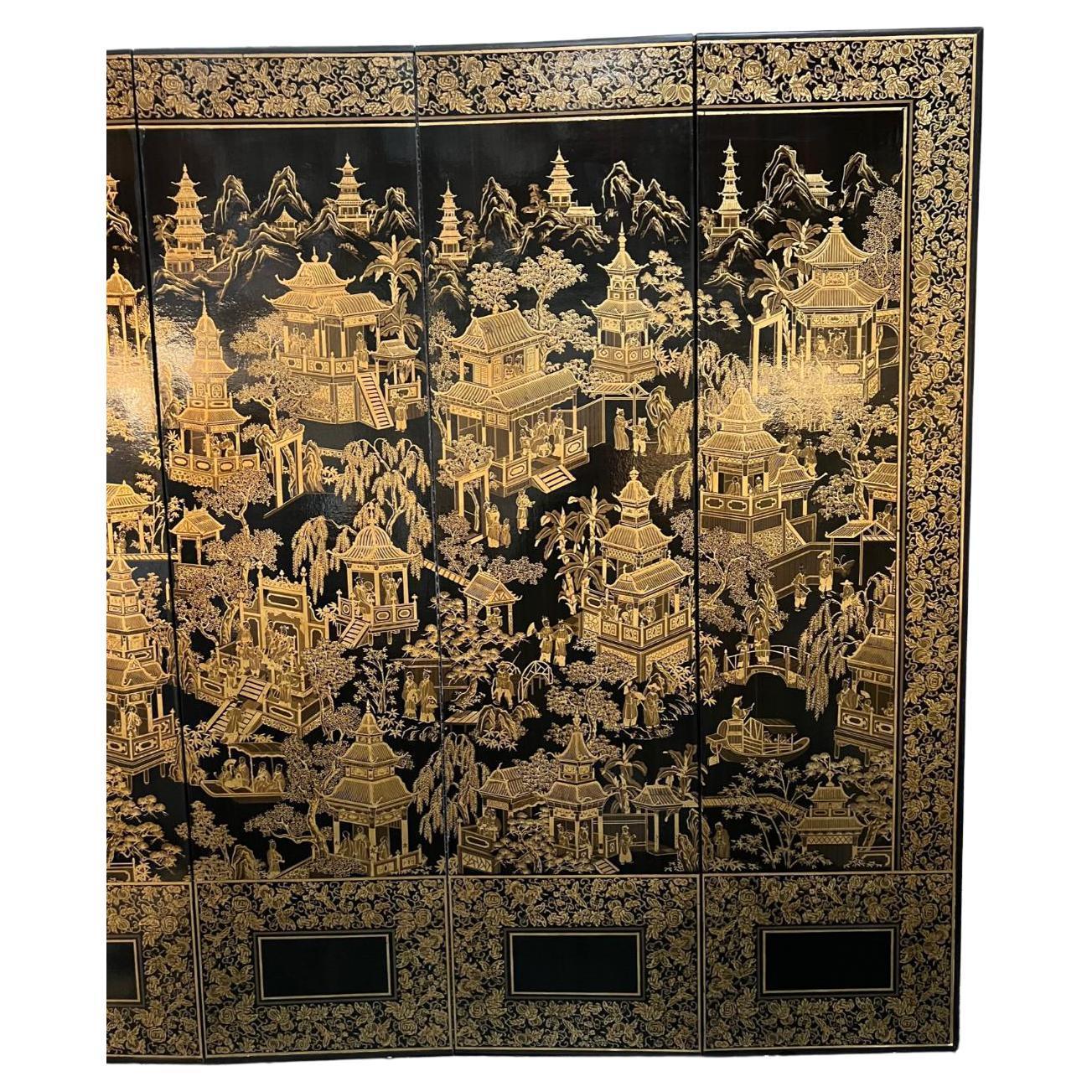 black and gold chinoiserie wallpaper