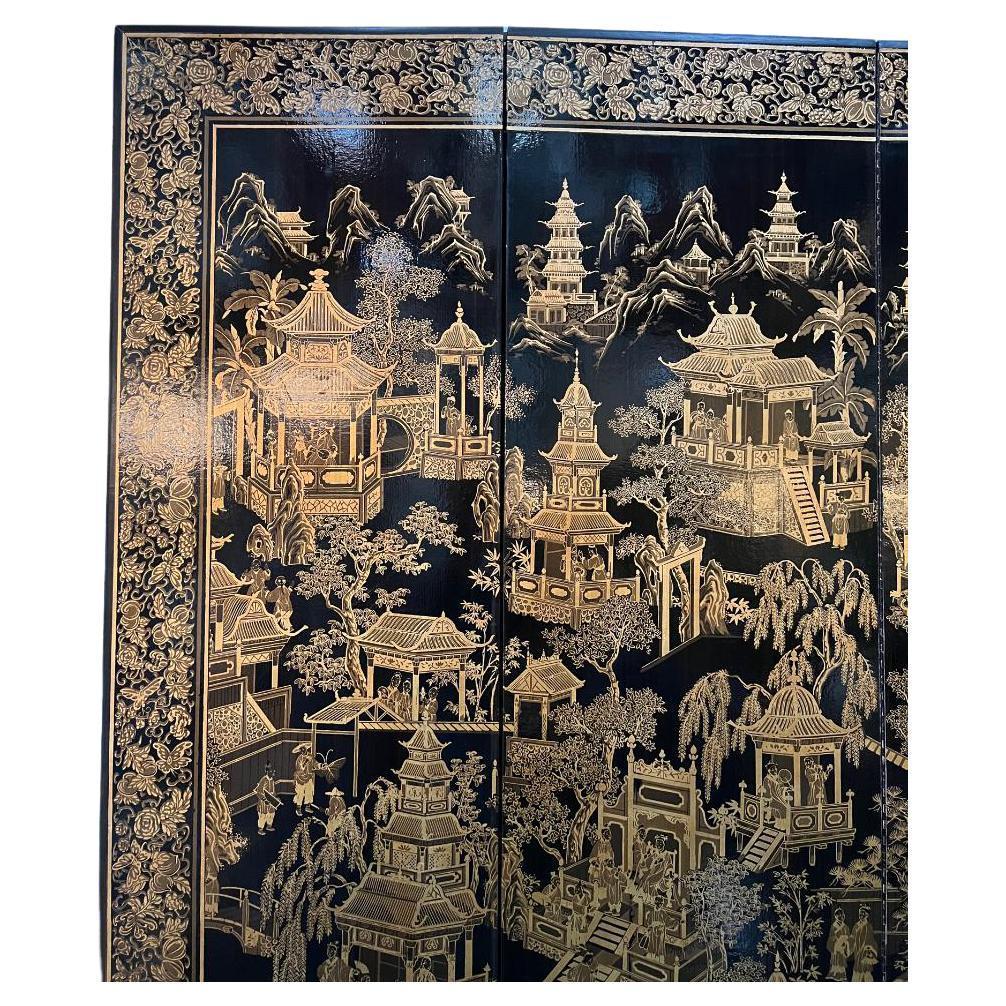 American Black Robert Crowder, Chinoiserie Screen with Gold Leaf Detail