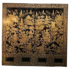 Used Black Robert Crowder, Chinoiserie Screen with Gold Leaf Detail