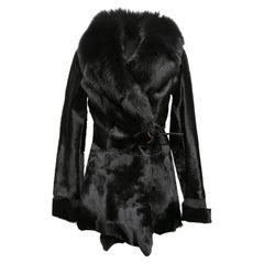 Black Roberto Cavalli Ponyhair & Fox Fur Coat Size IT 44