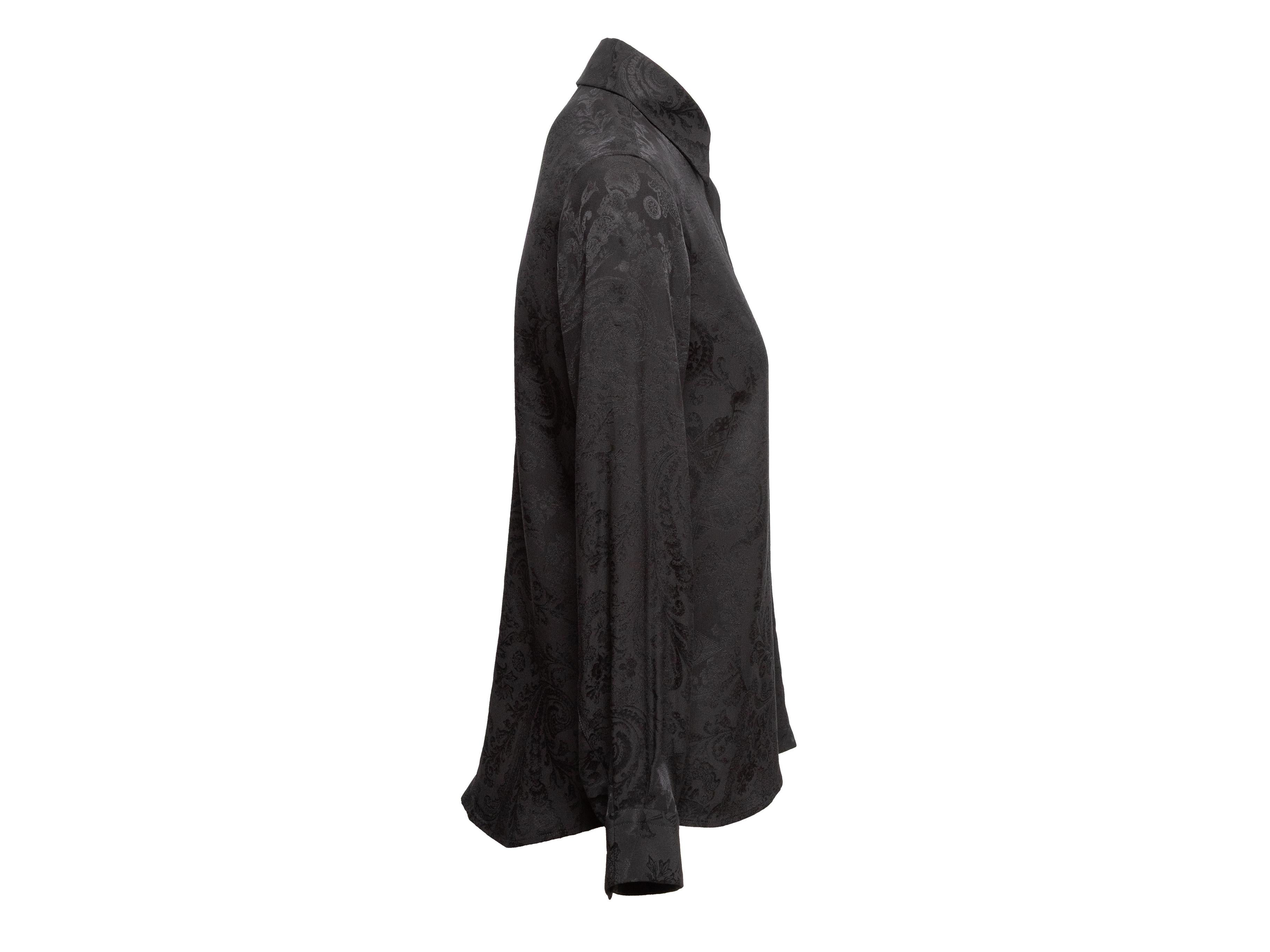 Black Roberto Cavalli Silk Paisley Button-Up Top Size IT 38 Negro en venta