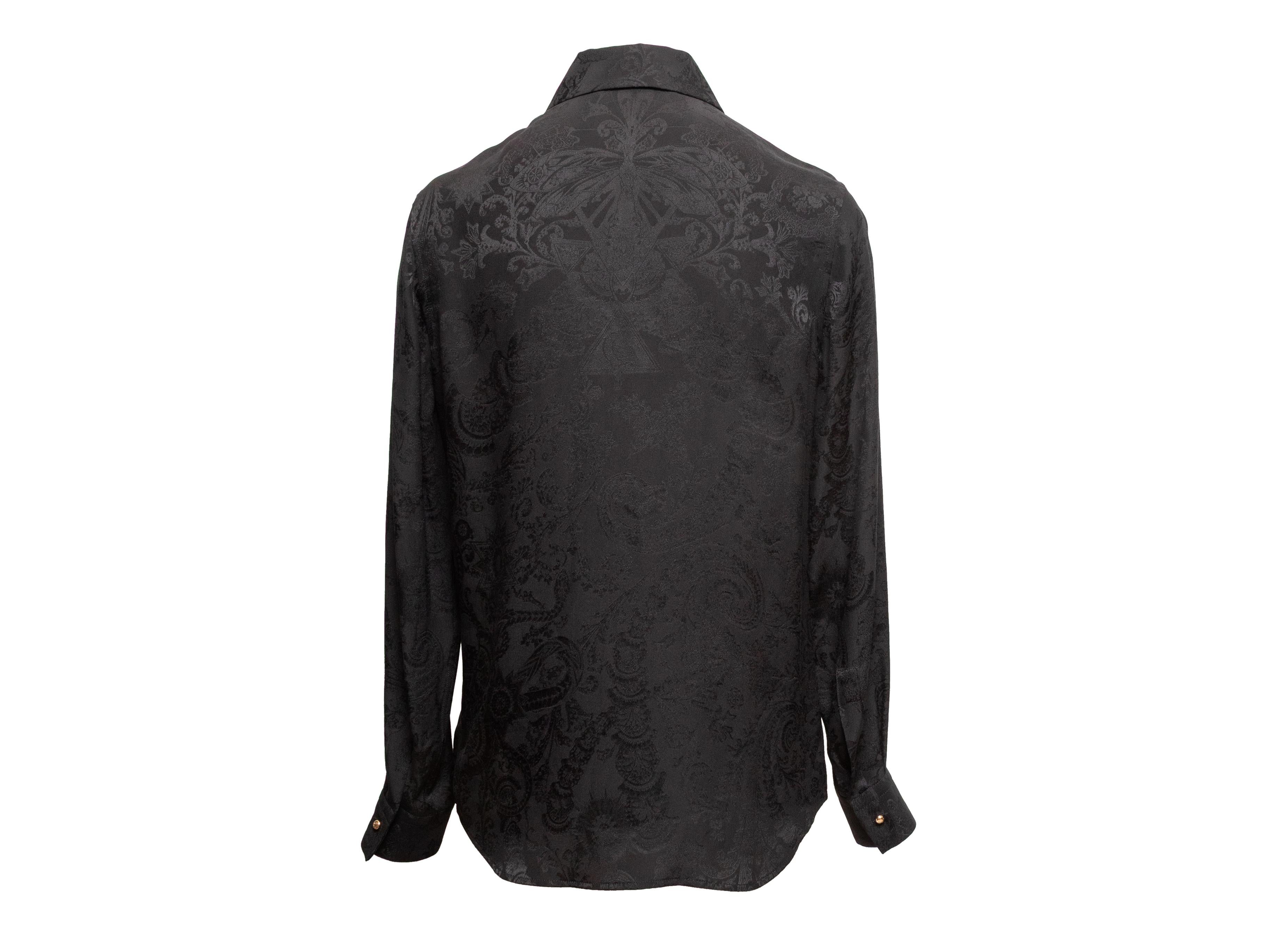 Black Roberto Cavalli Silk Paisley Button-Up Top Size IT 38 en Bueno estado para la venta en New York, NY