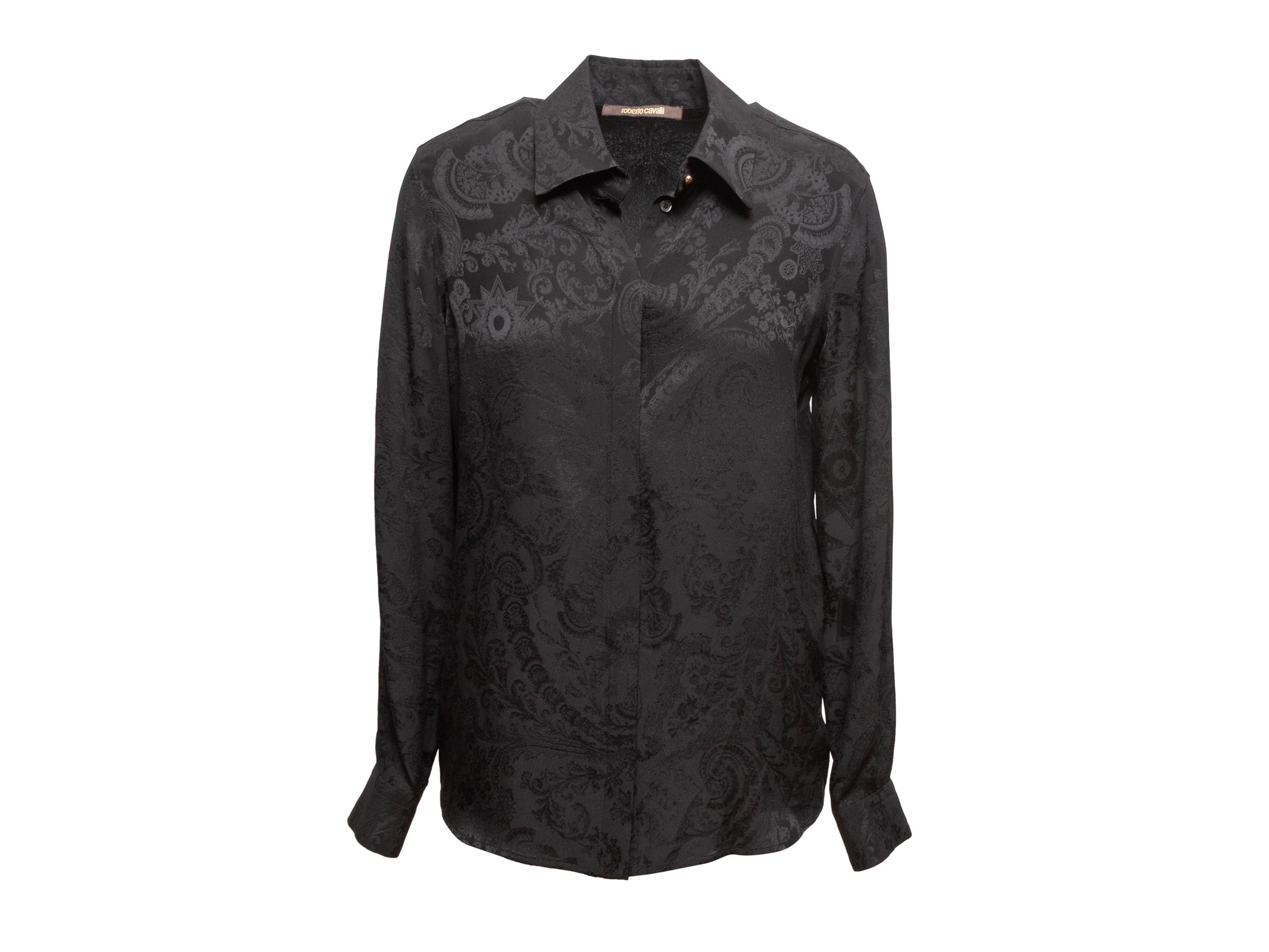 Black Roberto Cavalli Silk Paisley Button-Up Top Size IT 38 en venta