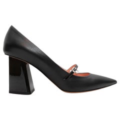 Schwarze Rochas Leder-Pumps mit spitzer Zehe von Mary Jane in Schwarz, Größe 40