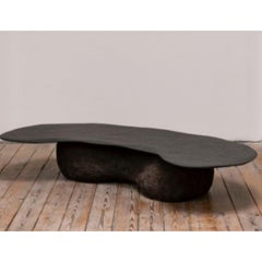 Low Table, Black Rock Top and Black Bark Base by Atelier Benoit Viaene