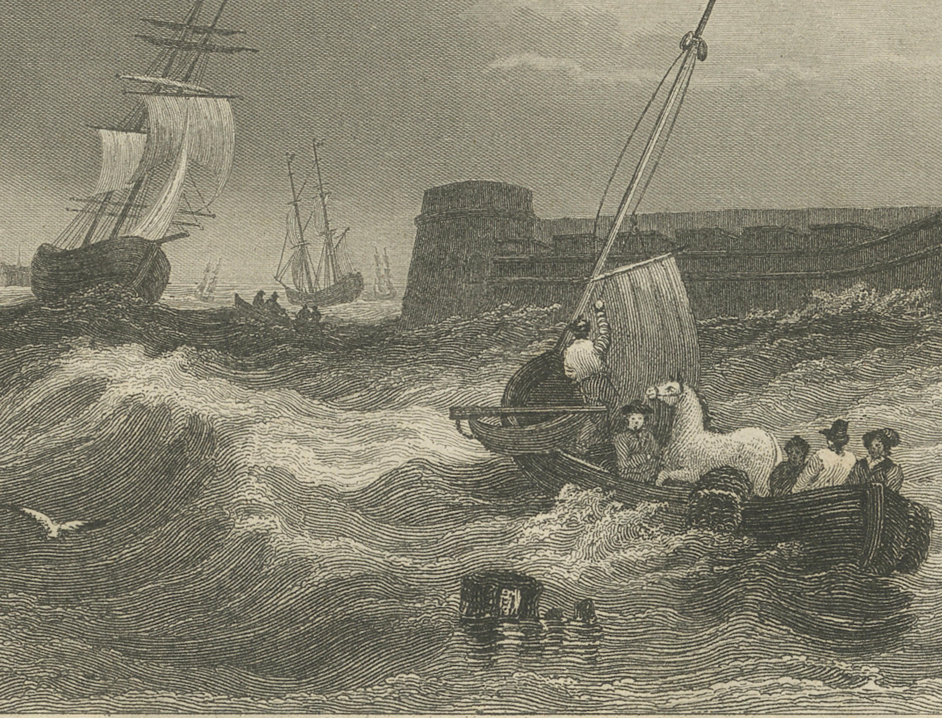 Black Rock New York Harbor Lighthouse – Antique Steel Engraving c.1850