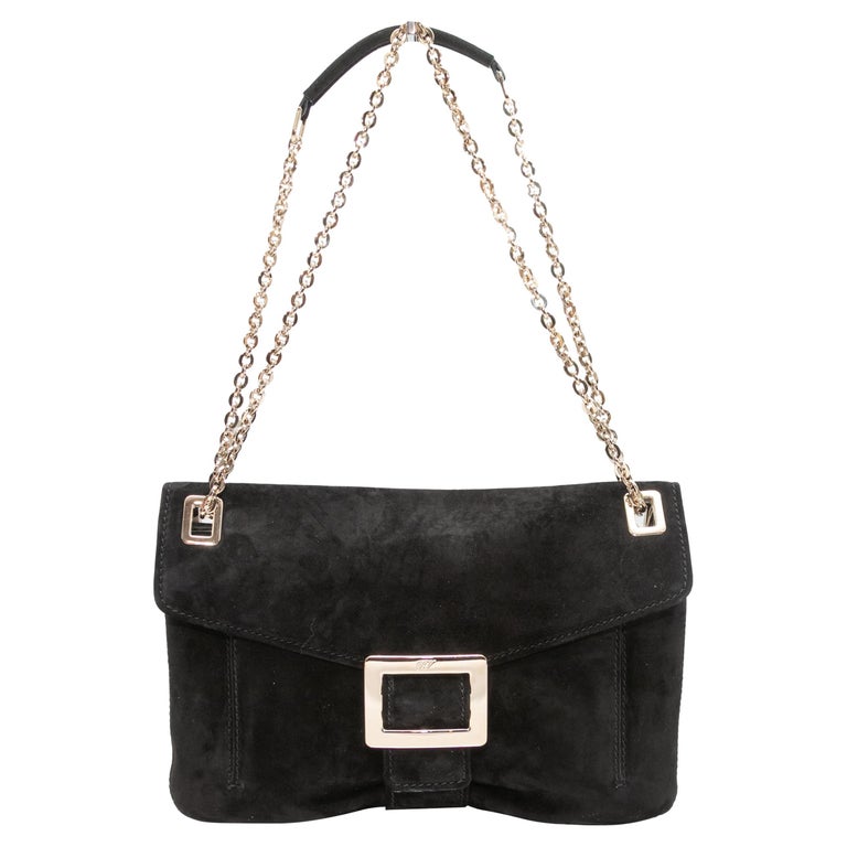 Sac à bandoulière en daim Roger Vivier noir En vente sur 1stDibs