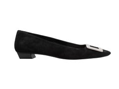 Black Roger Vivier Suede Square-Toe Buckle Flats Size 39