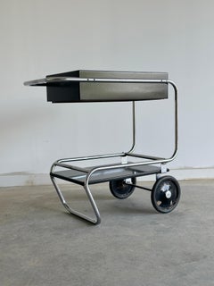 Schwarzer Rollwagen aus Chrom und Holz von Gilbert Rohde für Troy Sunshade