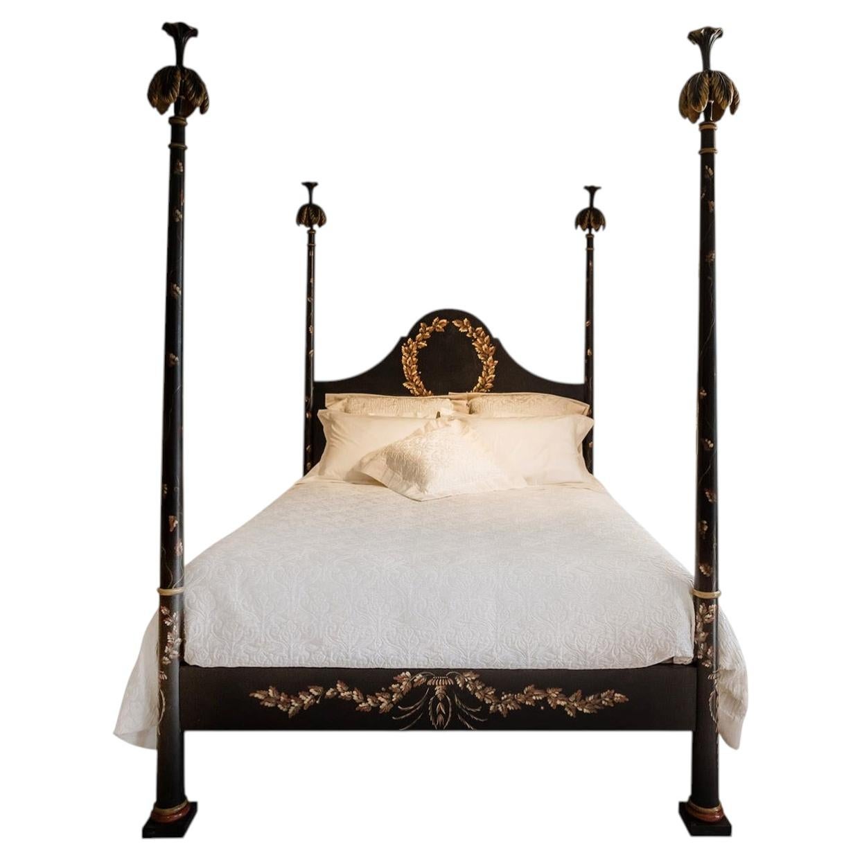 Black Roma Queen Size Bed with Laurel Crown