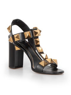 Valentino Black Roman Studs 90mm Leather Heeled Sandals Size IT 35.5