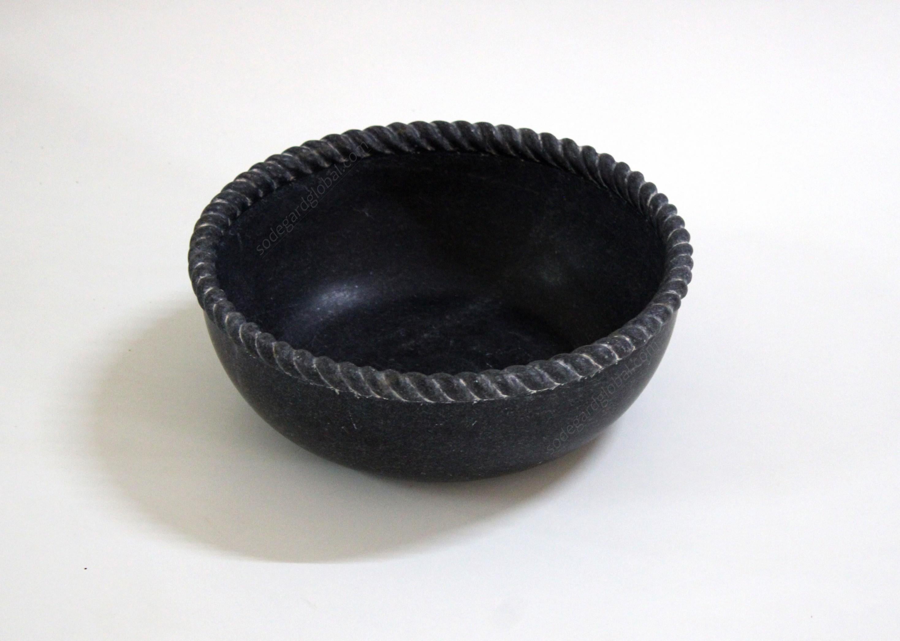 Hand-Carved Rope Bowl in Black Marble Handcrafted in India by Stephanie Odegard For Sale
