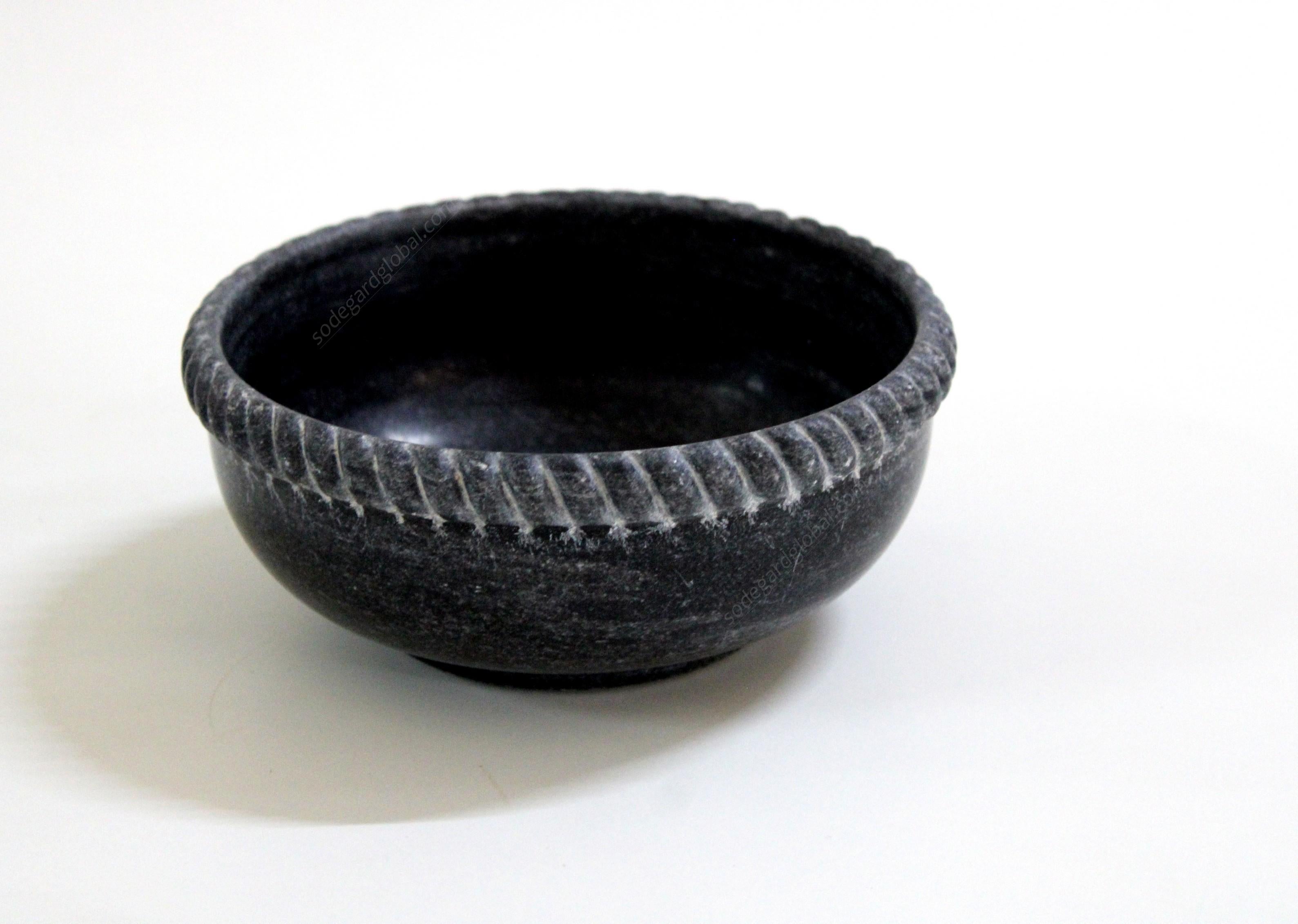 Contemporary Rope Bowl in Black Marble Handcrafted in India by Stephanie Odegard For Sale