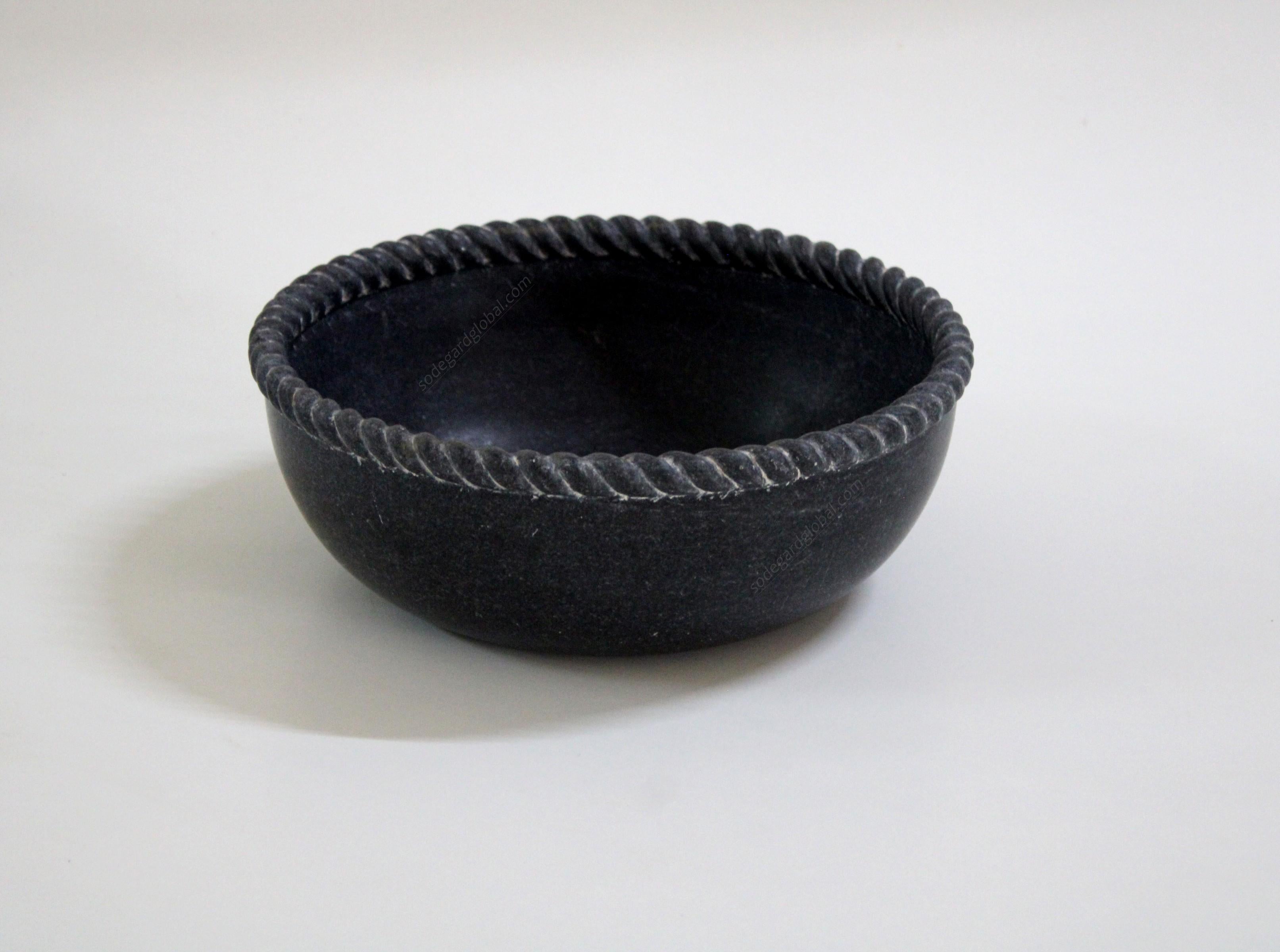 Hand-Carved Rope Bowl in Black Marble Handcrafted in India by Stephanie Odegard For Sale