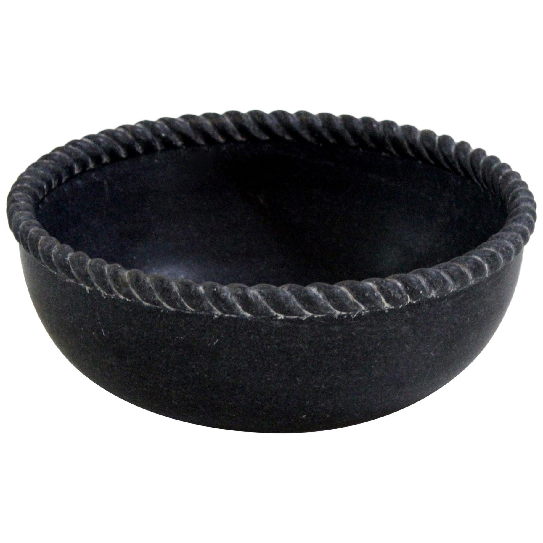 Rope Bowl in Black Marble Handcrafted in India by Stephanie Odegard For Sale
