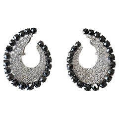 Black Rose-Cut Diamonds 15cts and White Diamond 3cts 18k White Gold Fan Earrings
