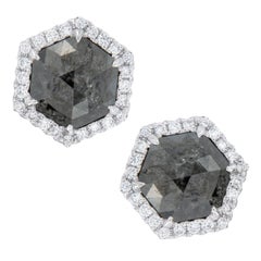 3.53ct Black Rose Cut Diamond and White Diamond Gold Earrings