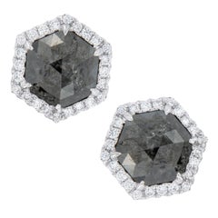 3.53ct Black Rose Cut Diamond and White Diamond Gold Earrings 