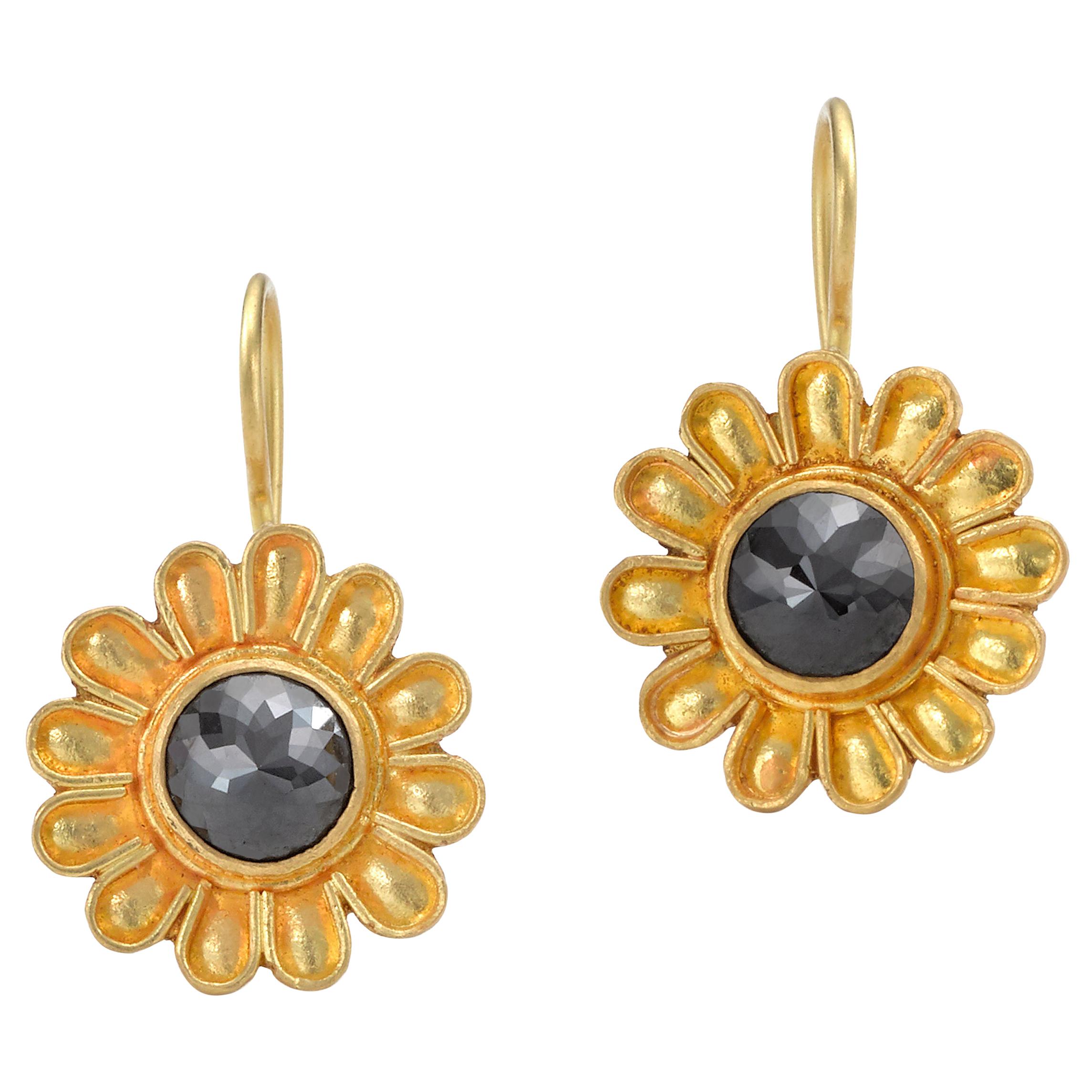 Black Rose Cut Diamond Daisy Earrings