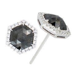 3.53ct Black Rose Cut Diamond and White Diamond Gold Earrings