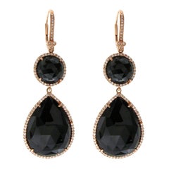 Black Rose Cut Sliced 28 Ct Onyx 0.56ct Diamonds 14k Rose Gold Earrings