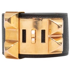 Vintage Black & Rose Gold Hermes Medor Large Cuff Bracelet