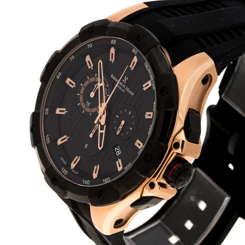 Black Rose Gold Plated Steel Victor Chronograph Men's Wristwatch 50 mm In New Condition In Dubai, Al Qouz 2