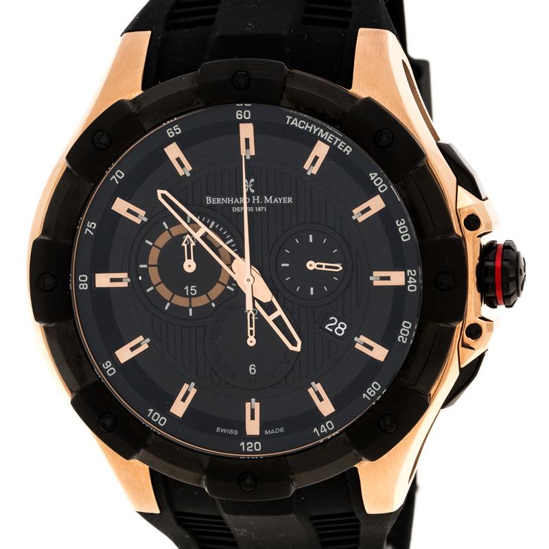 Black Rose Gold Plated Steel Victor Chronograph Men's Wristwatch 50 mm 1