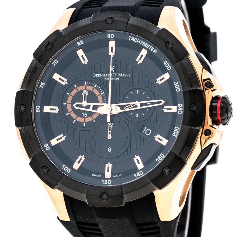 Black Rose Gold Plated Steel Victor Chronograph Men's Wristwatch 50 mm 2