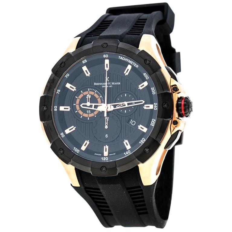 Black Rose Gold Plated Steel Victor Chronograph Men's Wristwatch 50 mm