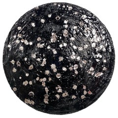 Black Round abstract Painting , Tar and melted Pewter