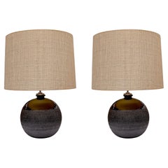 Black Round Base Pair Lamps, Italy, Contemporary