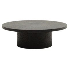 Retro Black round brutalist stone resin coffee table, 70’s Netherlands.