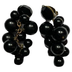 Black Round Clustered Bakelite Clip-on Earrings