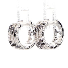 Black Round Diamond 0.65 Carat TW White Gold Hoop Earrings