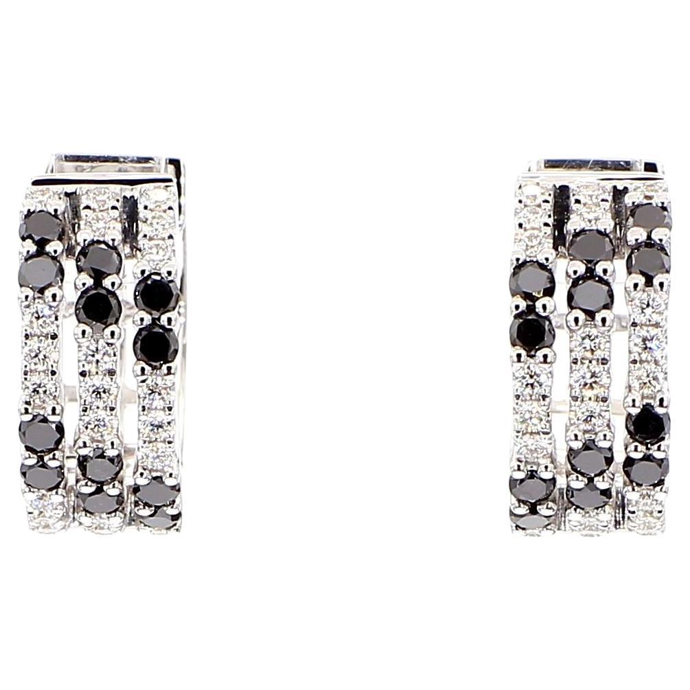 Black Round Diamond 0.65 Carat TW White Gold Hoop Earrings
