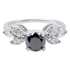 Black Round Diamond Engagement Ring 1.40 Carat 14 Karat White Gold