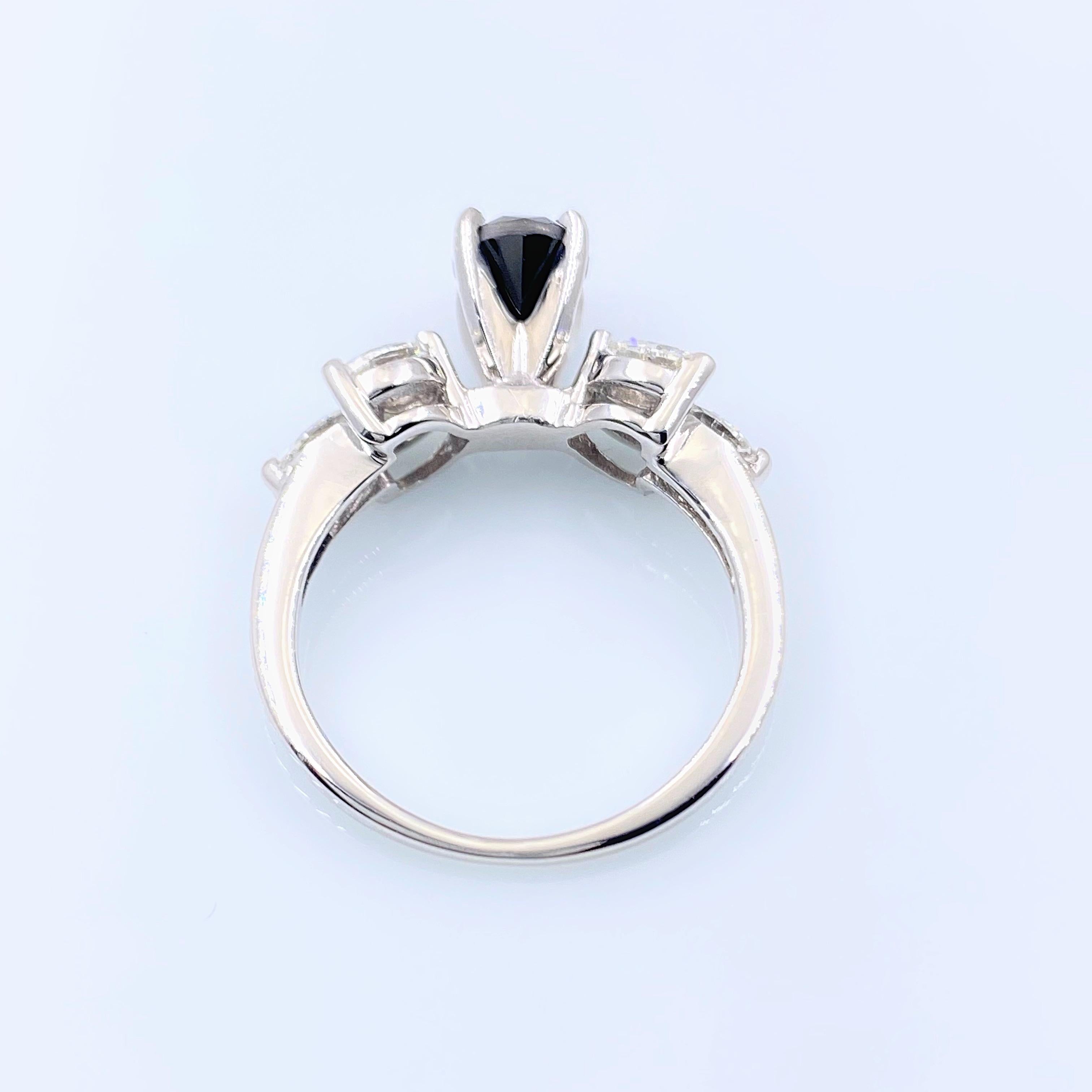 Black Round Diamond Engagement Ring 1.40 Carat 14 Karat White Gold For Sale 4