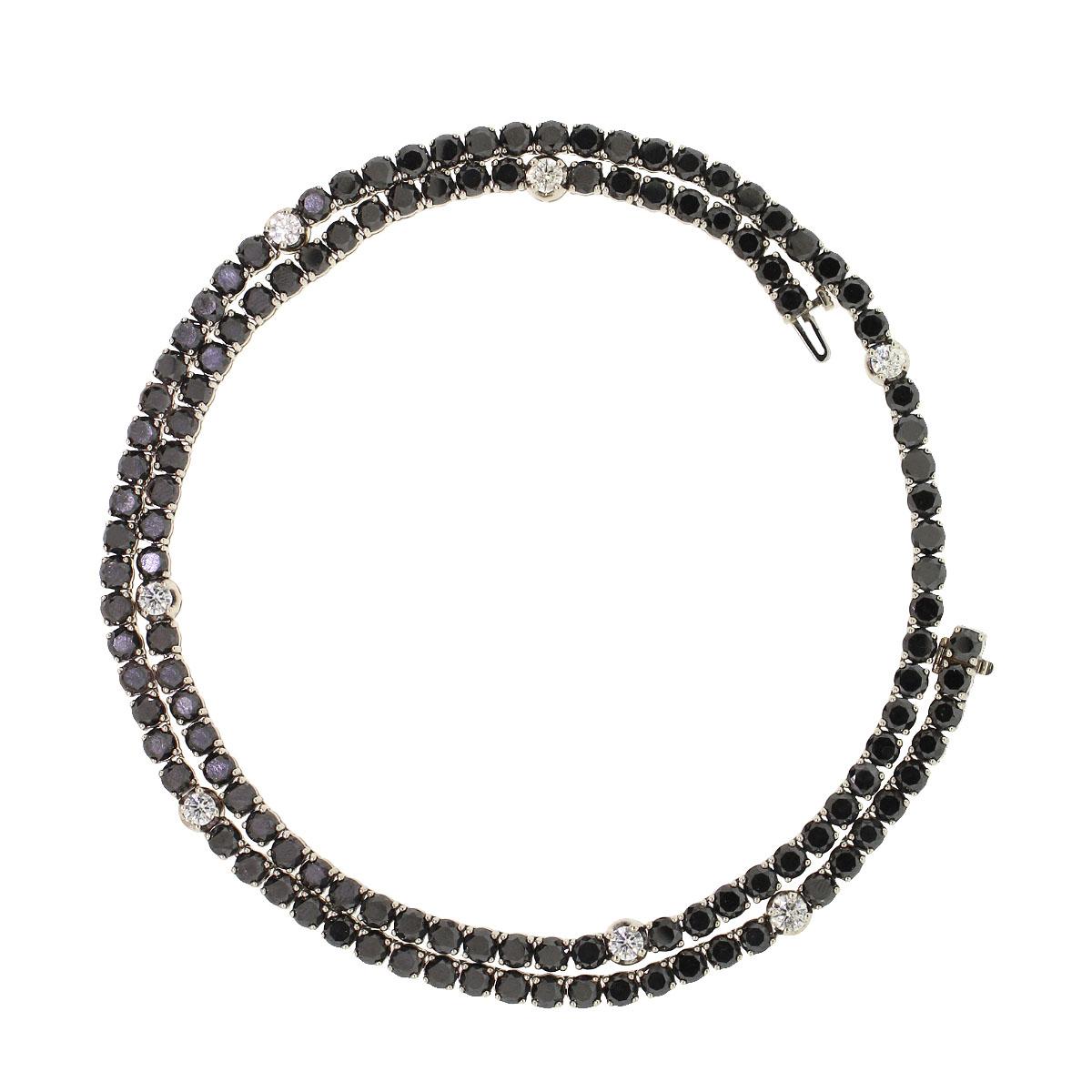Black Round Diamond Tennis Necklace In Excellent Condition For Sale In Boca Raton, FL