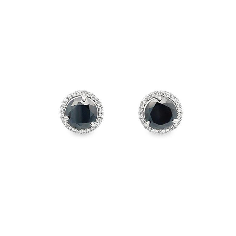 These exquisite earrings are a must-have for any fine jewelry collection. The design features a pair of round black diamond stones at the center, each weighing 1.91 carats, carefully selected for their exceptional color and quality. A single row of