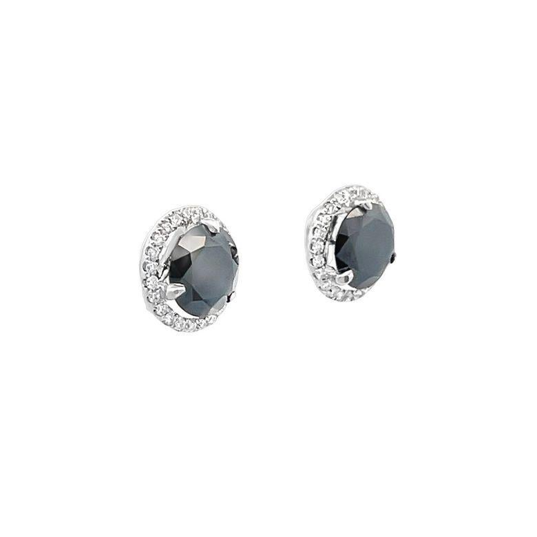 Modern Black Round Diamonds 1.91CT & White Round Diamonds 0.20CT 14KW Studs Earrings For Sale