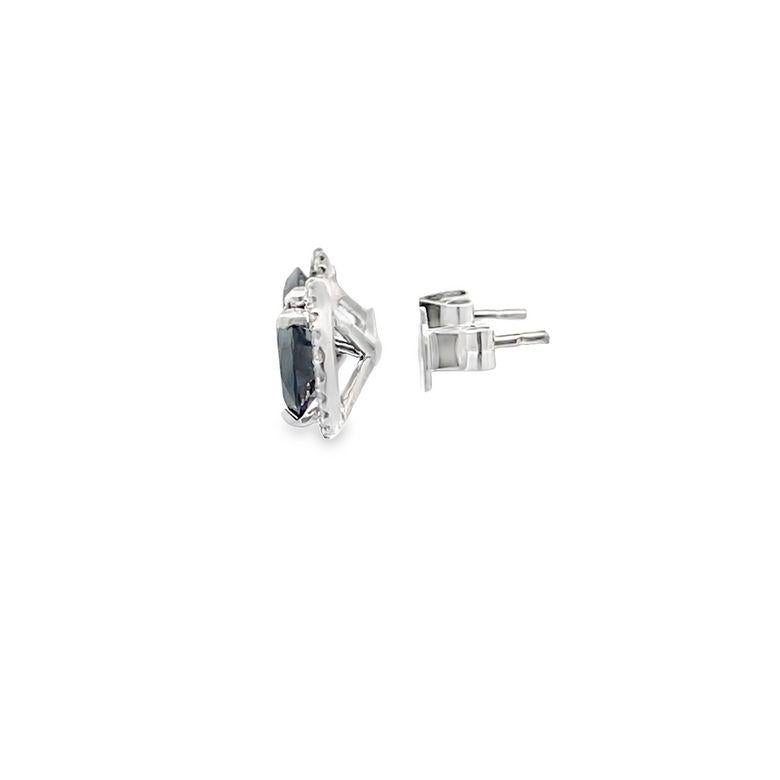 Black Round Diamonds 1.91CT & White Round Diamonds 0.20CT 14KW Studs Earrings For Sale 1