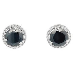 Black Round Diamonds 1.91CT & White Round Diamonds 0.20CT 14KW Studs Earrings