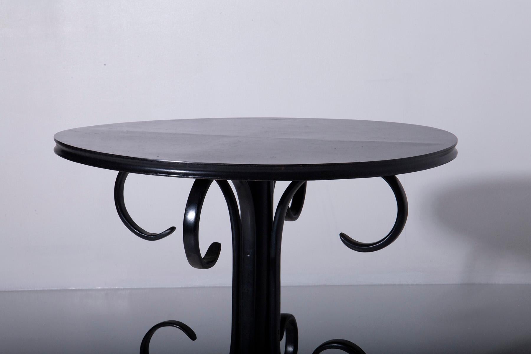 Wood Black round Italian Art Deco table  For Sale