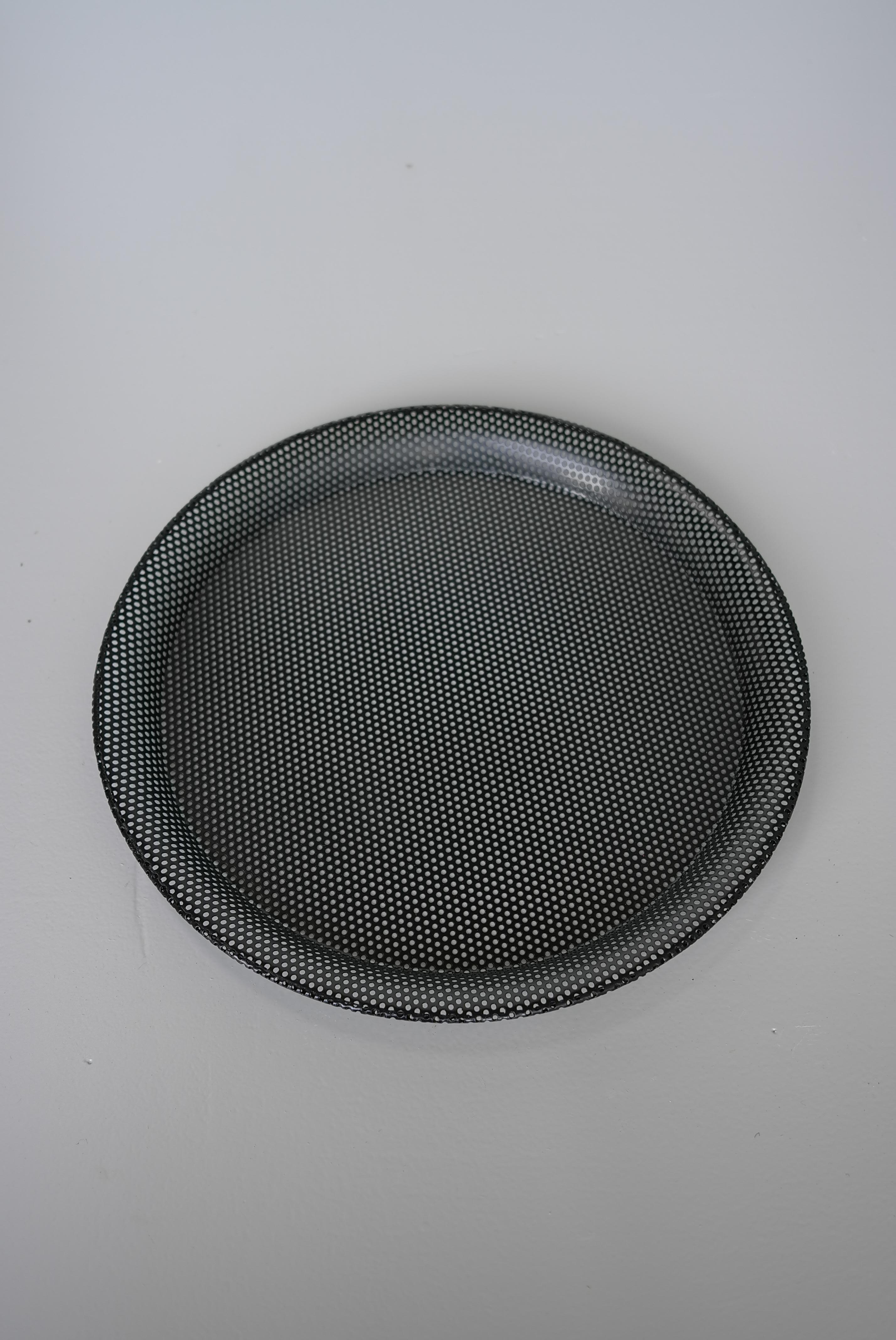 Black metal Tray designed by Mathieu Matégot. Manufactured by Ateliers Matégot, France, circa 1950. Lacquered perforated metal 