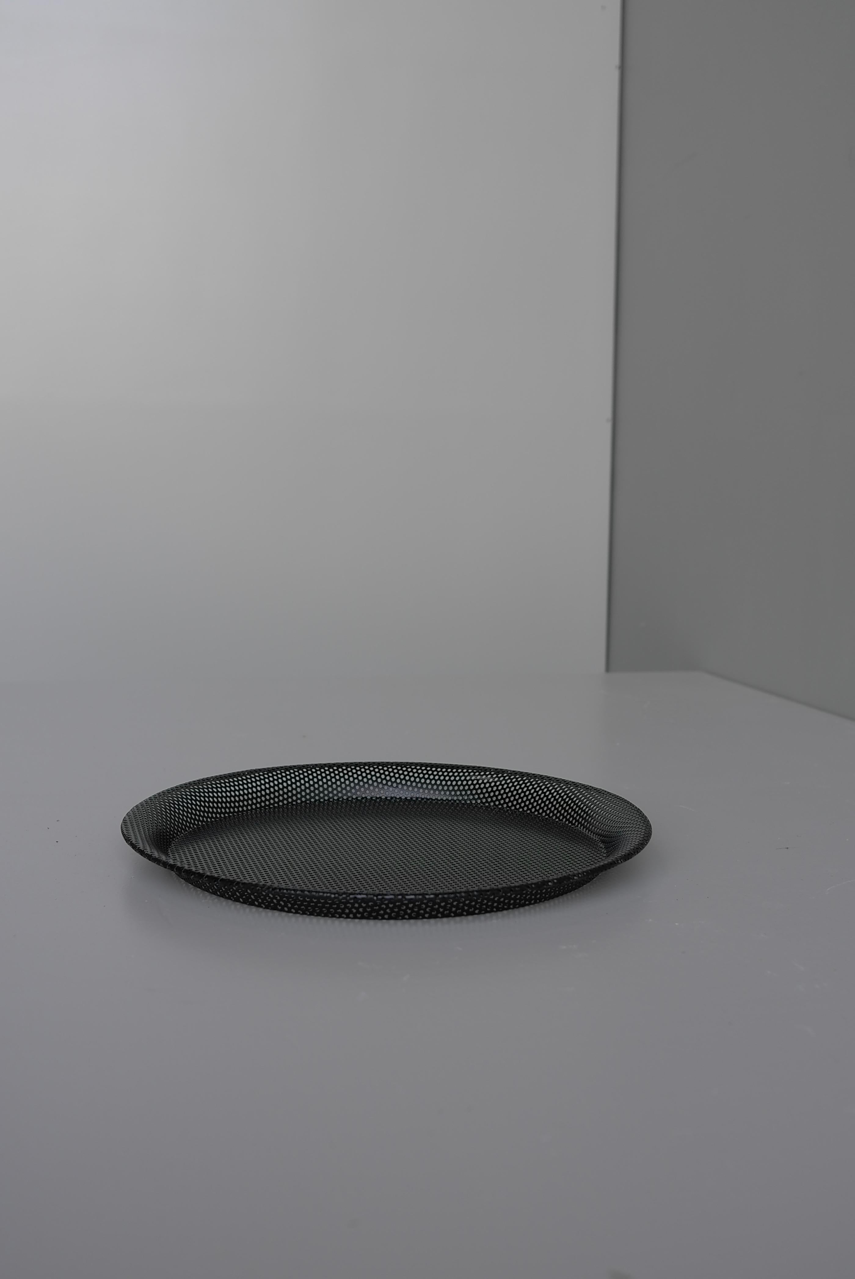 Mid-Century Modern Black Round Metal Tray Designed by Mathieu Matégot, France, 1950s For Sale
