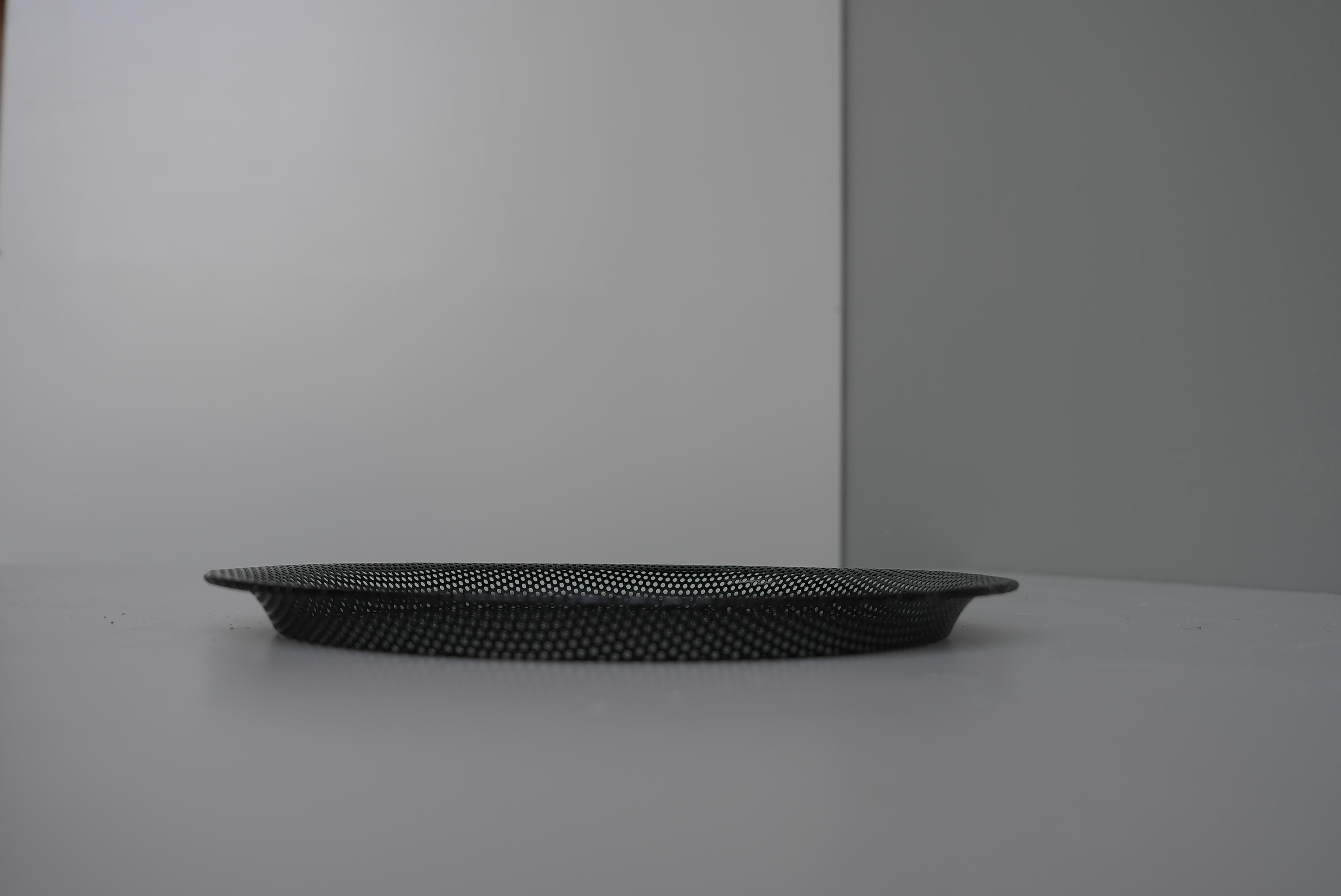 French Black Round Metal Tray Designed by Mathieu Matégot, France, 1950s For Sale