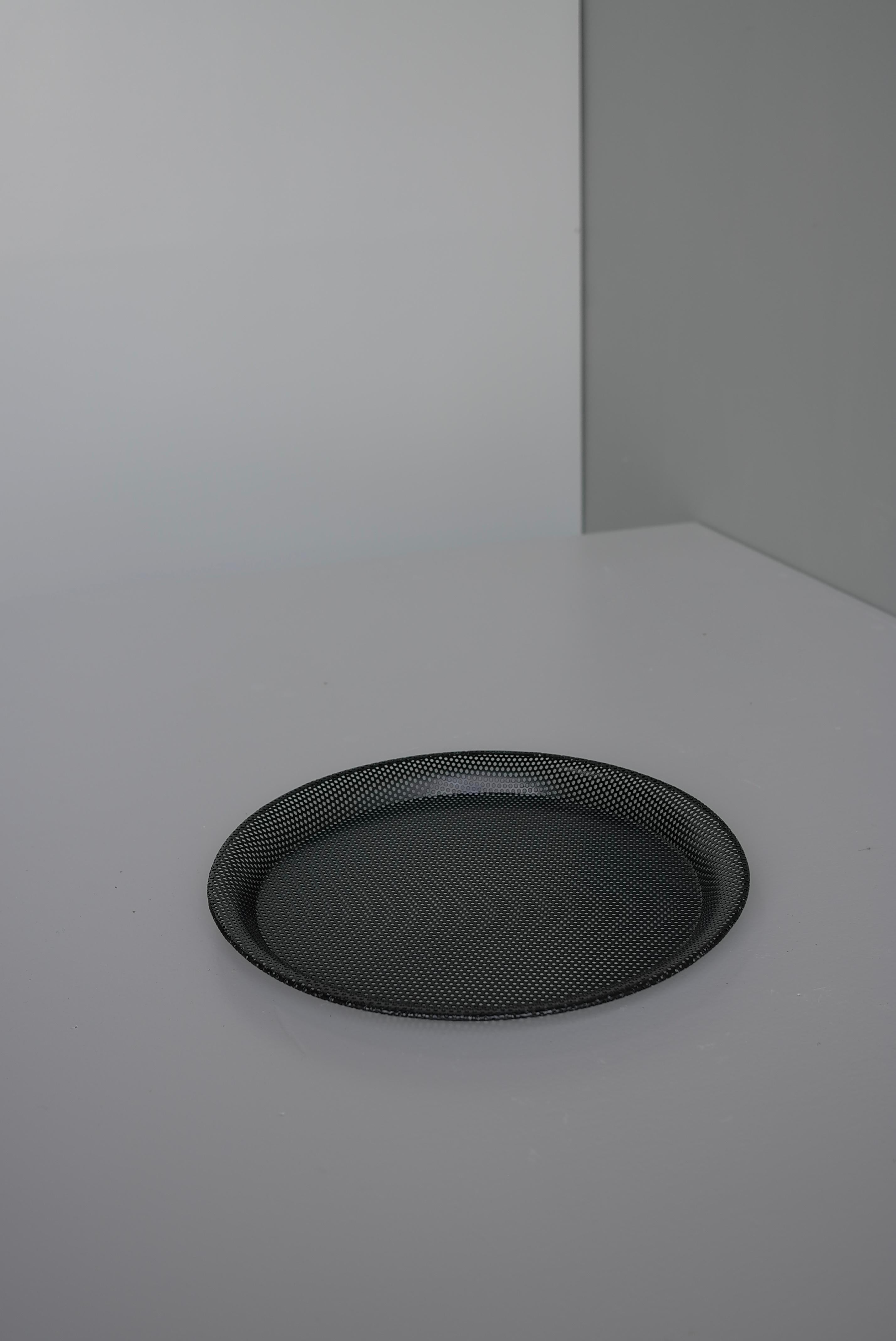 Black Round Metal Tray Designed by Mathieu Matégot, France, 1950s In Excellent Condition For Sale In Den Haag, NL