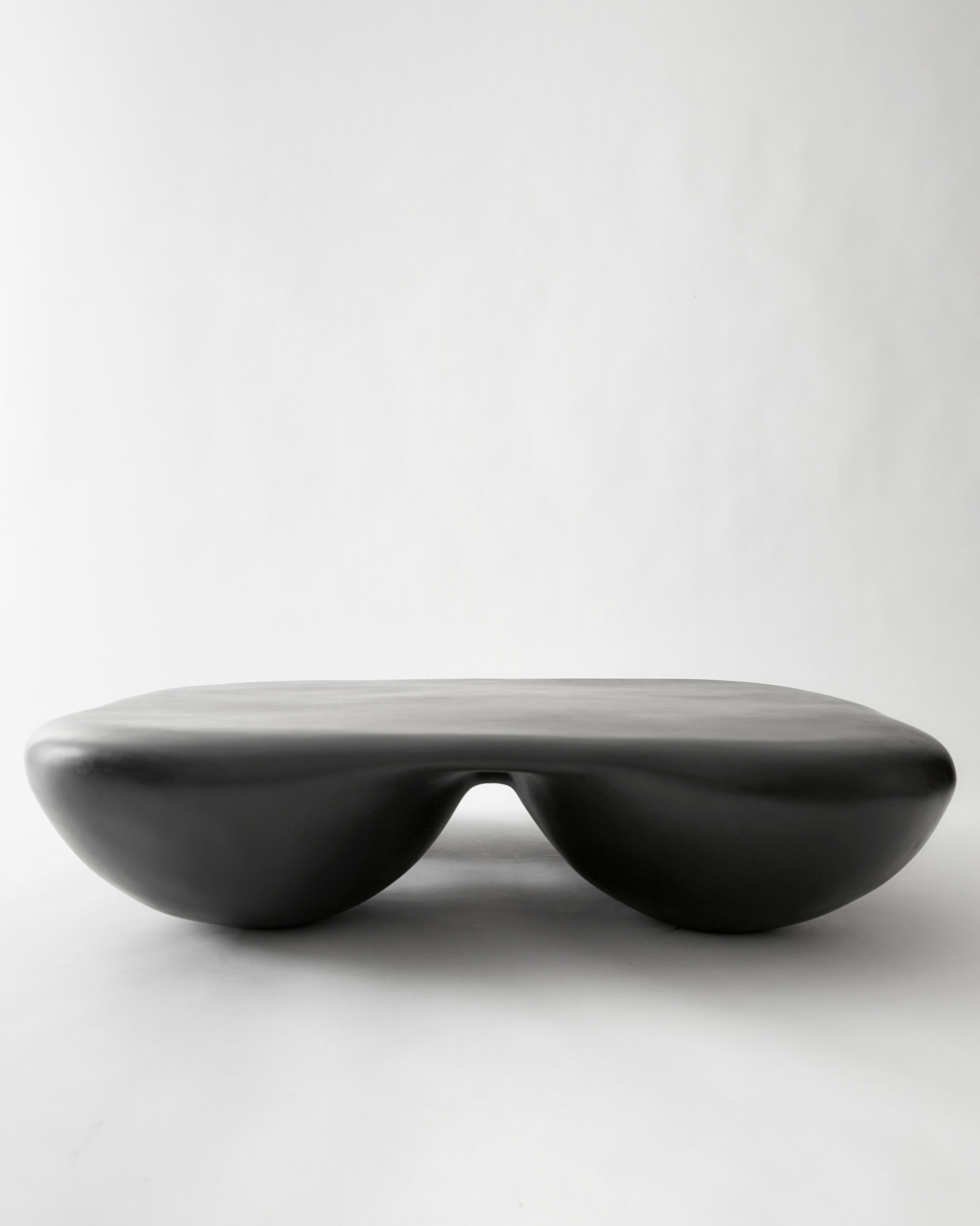 Black Rounded Square Quad Coffee Table in Stone Composite by Mike Ruiz Serra In New Condition For Sale In Brooklyn, NY